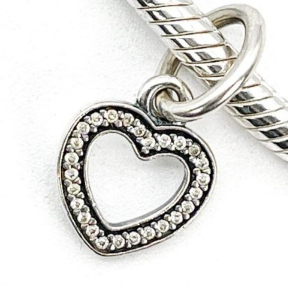 PANDORA Symbol of Love Sterling Silver Dangle Charm With Clear Zirconia